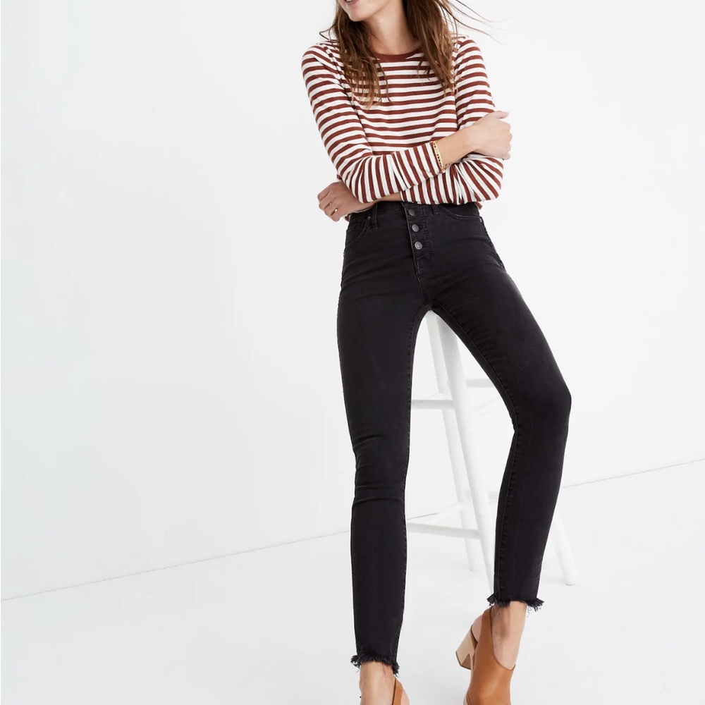 Madewell High-Rise Black Skinny Jeans with buttons